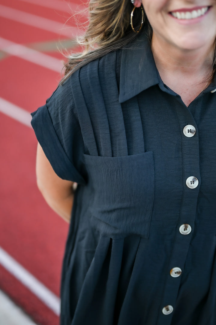 Sideline Shirt Dress - Black
