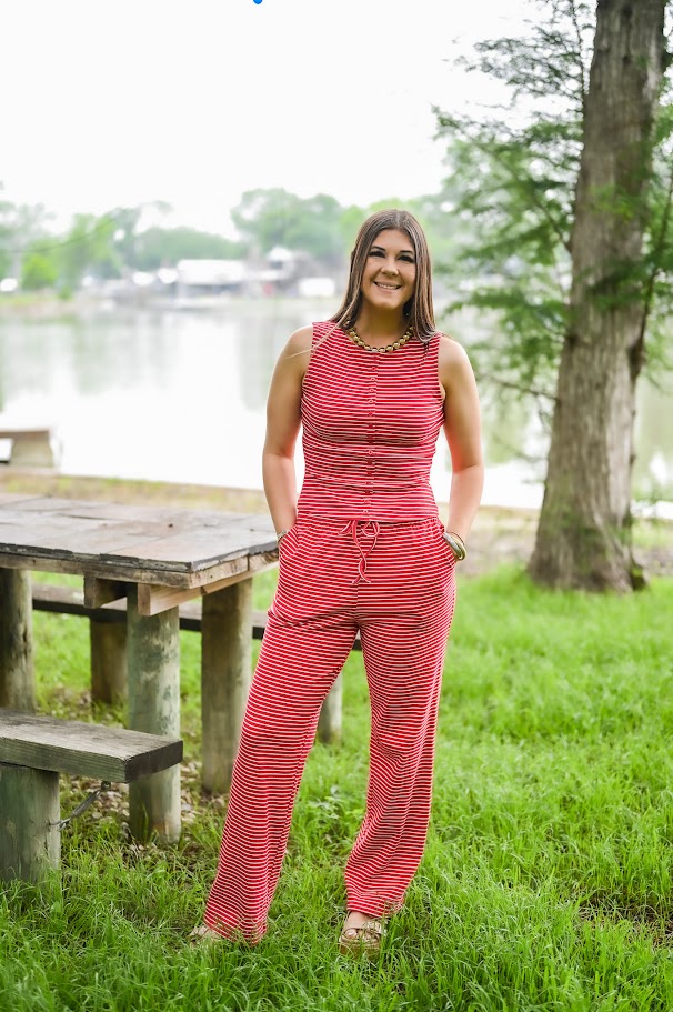 Scarlet Stripe Sleeveless Set