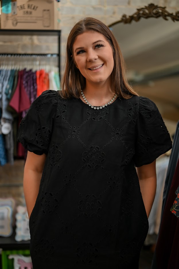 Mara Black Eyelet Dress