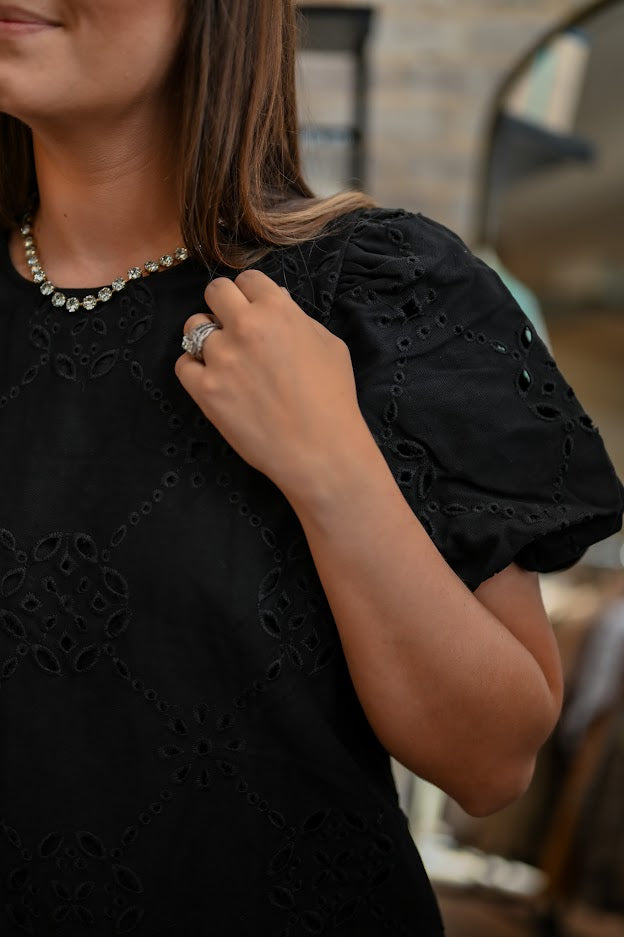 Mara Black Eyelet Dress