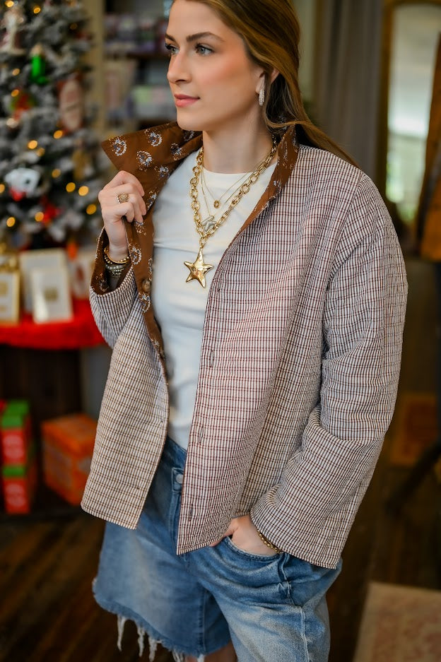Mocha Floral Quilted Jacket