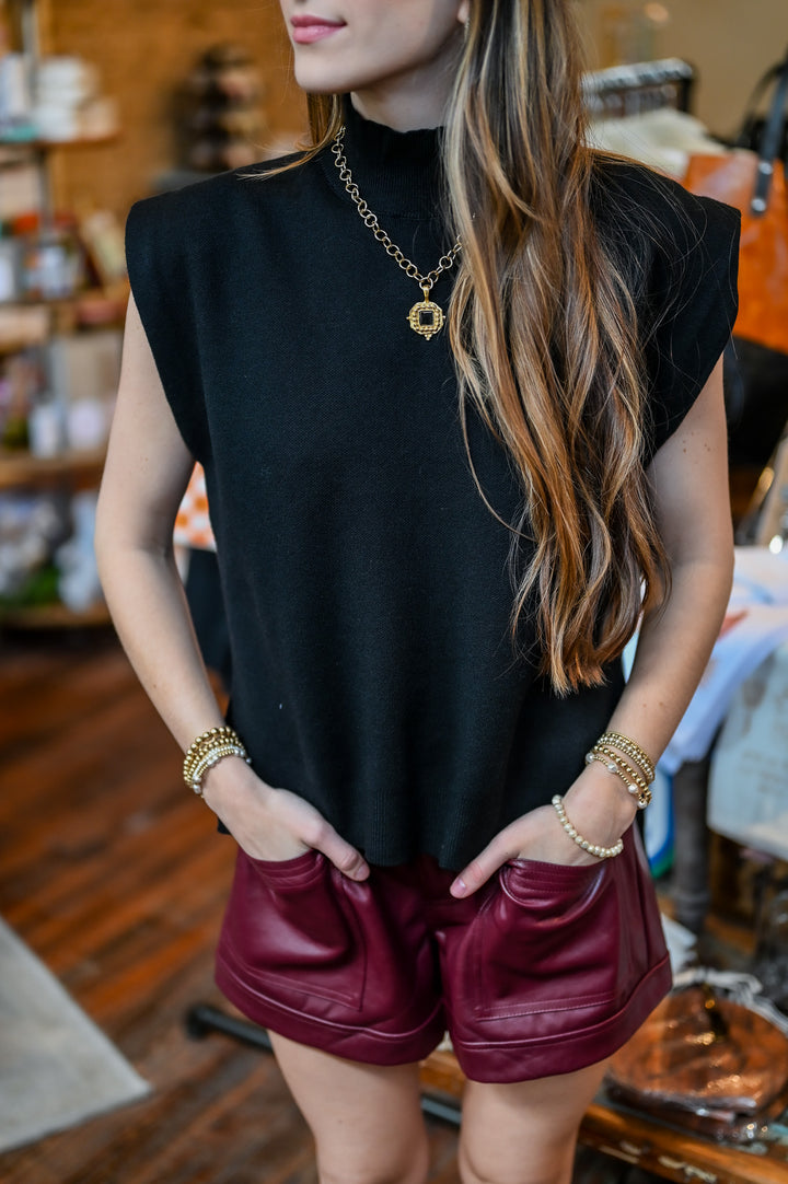 Black Basic Mock Neck Top