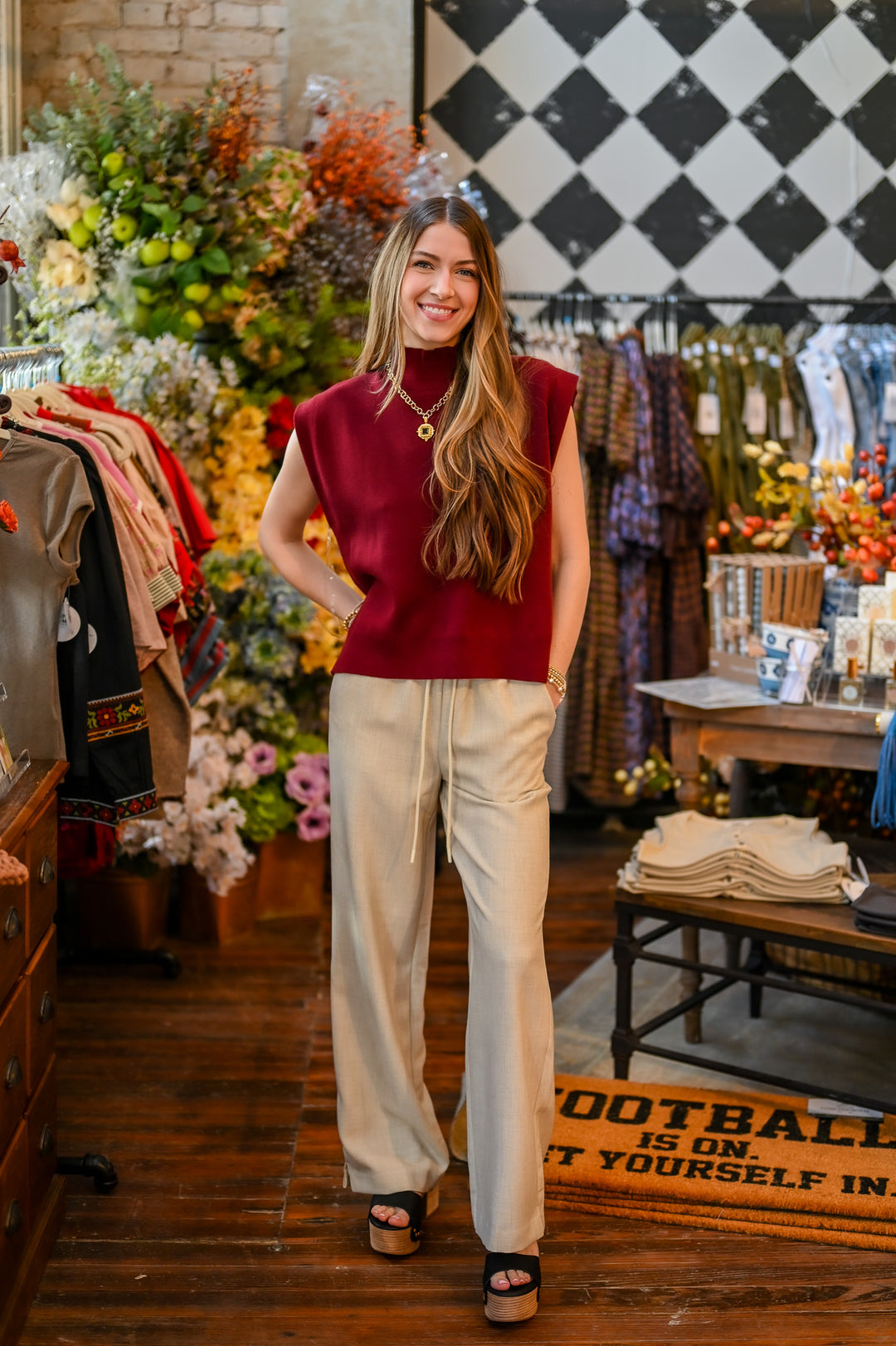 Bordeaux Basic Mock Neck Top