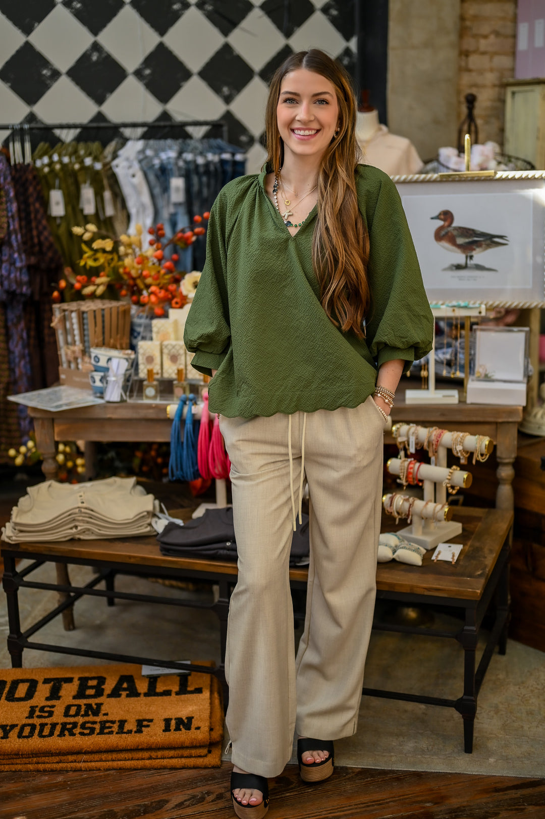 Split V Neck Top - Olive