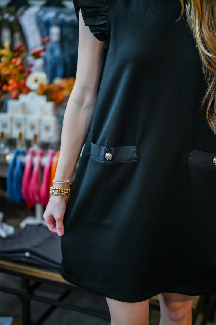 Hepburn Button Black Dress