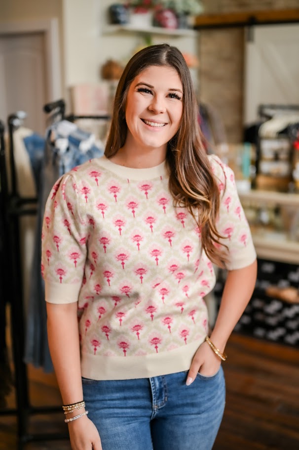 Floral Marlowe Sweater Blouse - Cream Rose