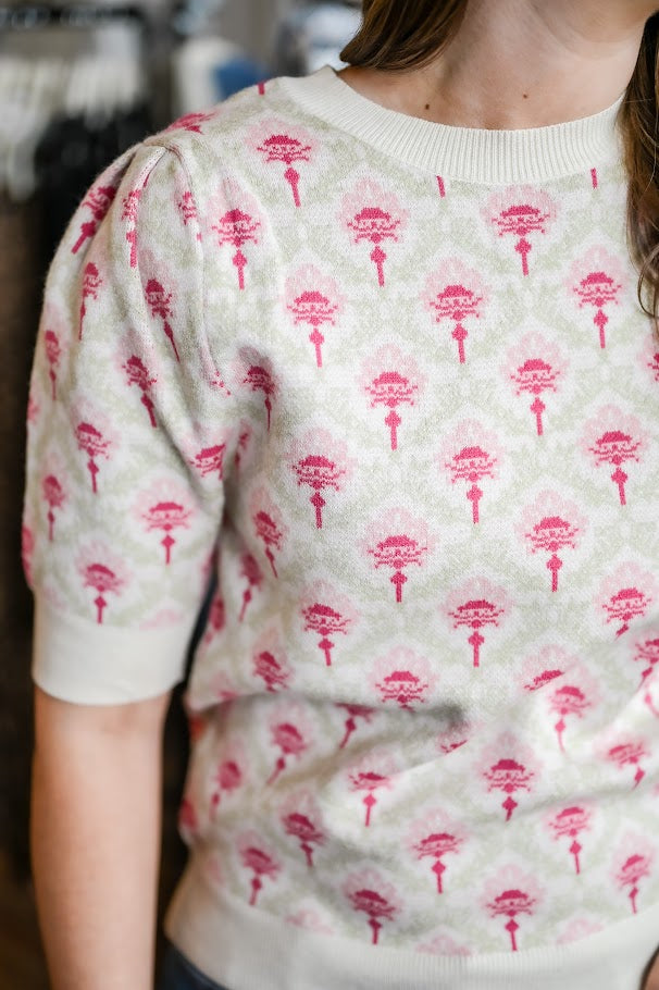 Floral Marlowe Sweater Blouse - Cream Rose