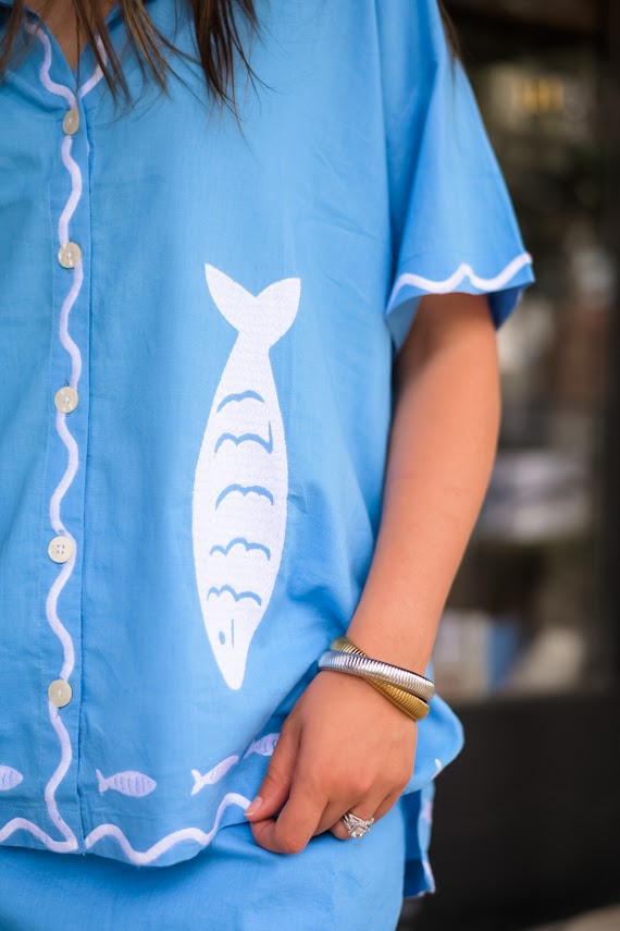 Parker Button Down - Blue Fish Embroidery