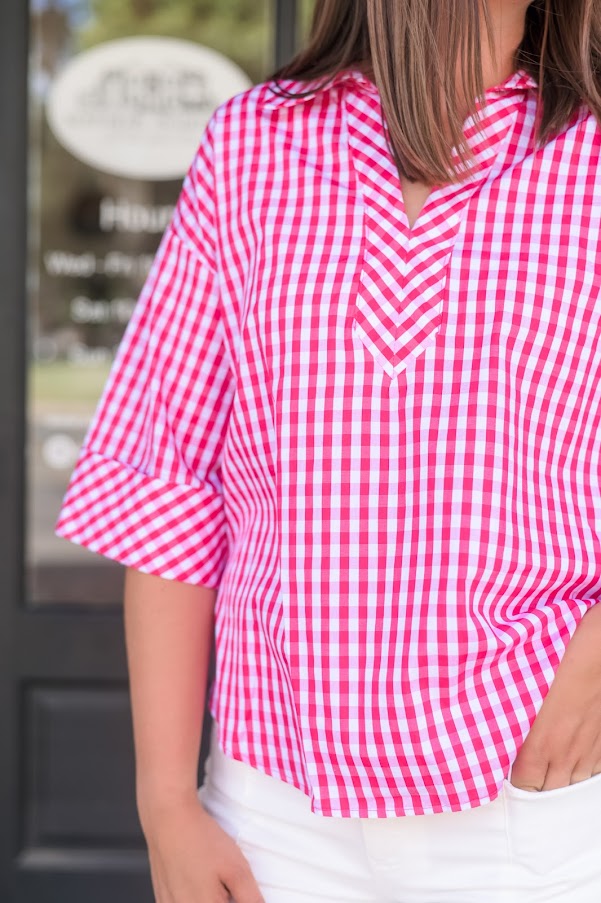 The Gingham Glam Popover - Hot Pink
