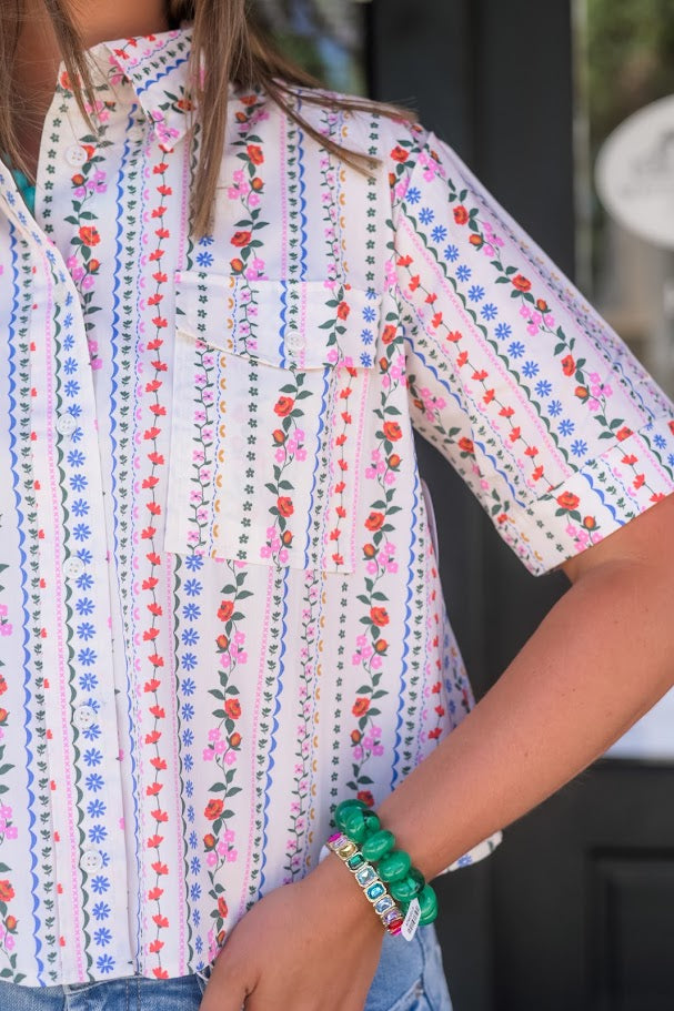 French Multi Floral Pocket Top