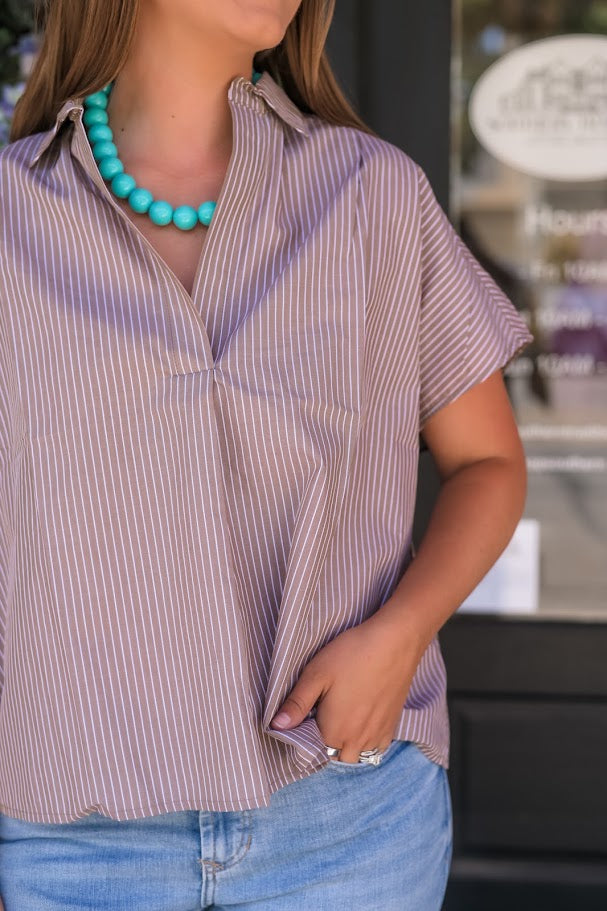 Strip Vneck Collar Signature Top
