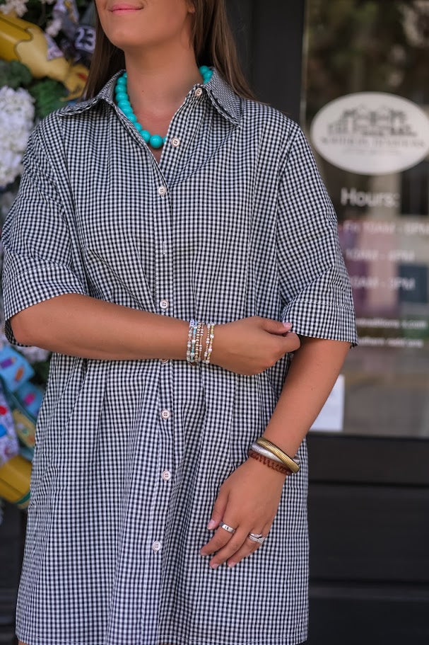 Check Shirt Dress - Black