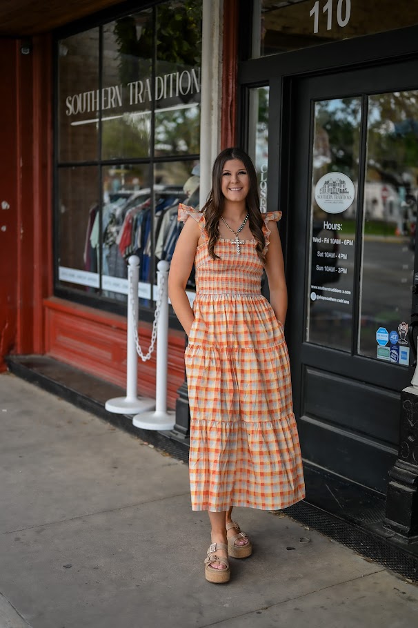 Sunrise Gingham Ruffle Maxi