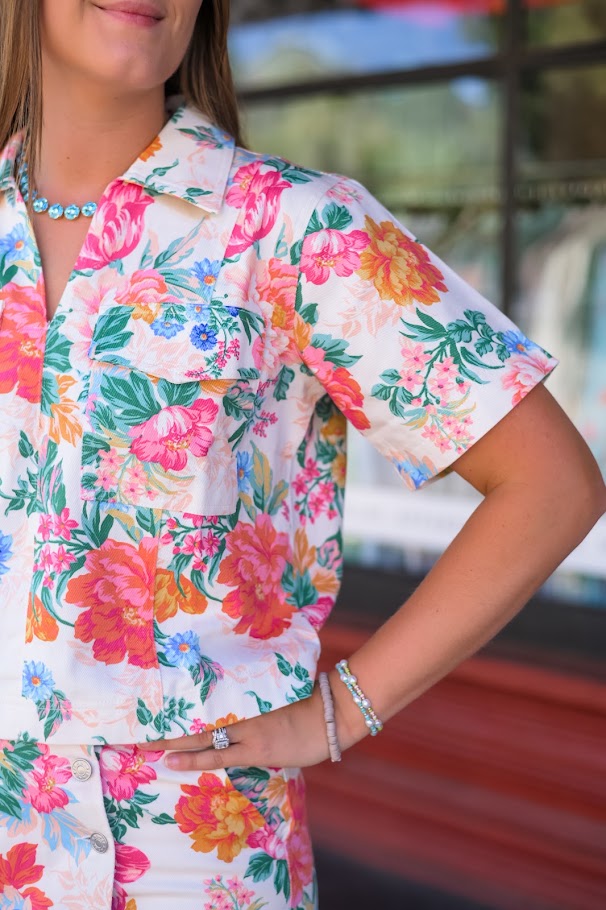 Floral Denim Pocket Top
