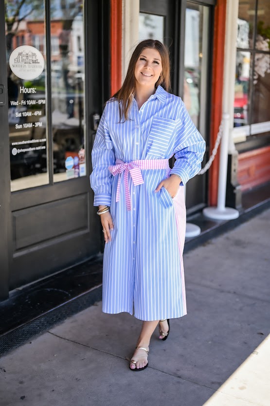 Libby Stripe Dress in Wedgewood