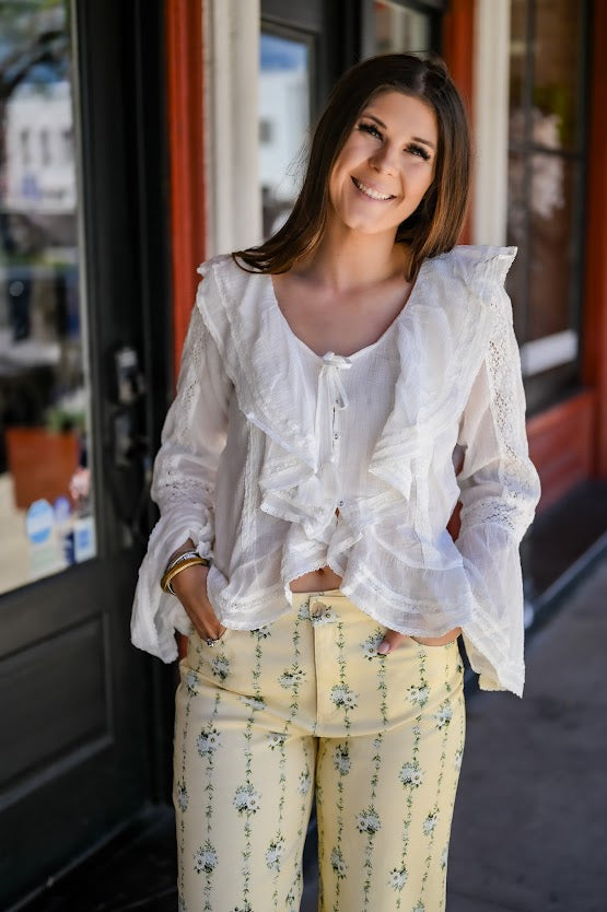 White Lace Peasant Top