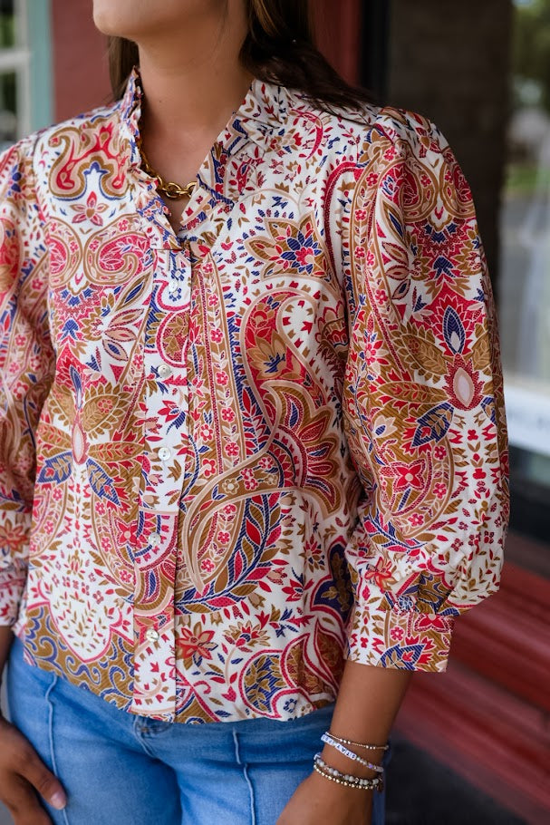 Harvest Paisley Balloon Sleeve Top