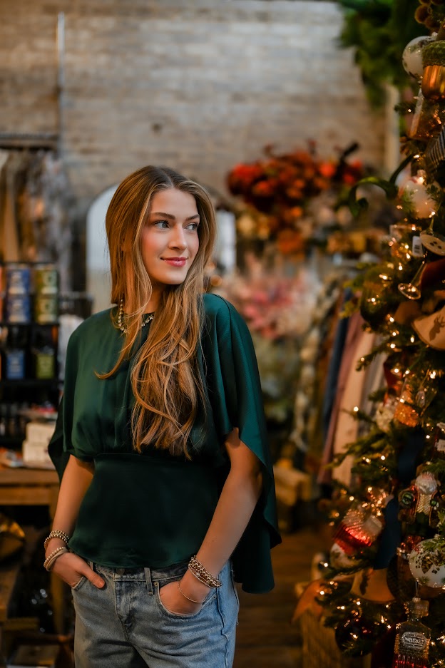 Jade Satin Cape Blouse