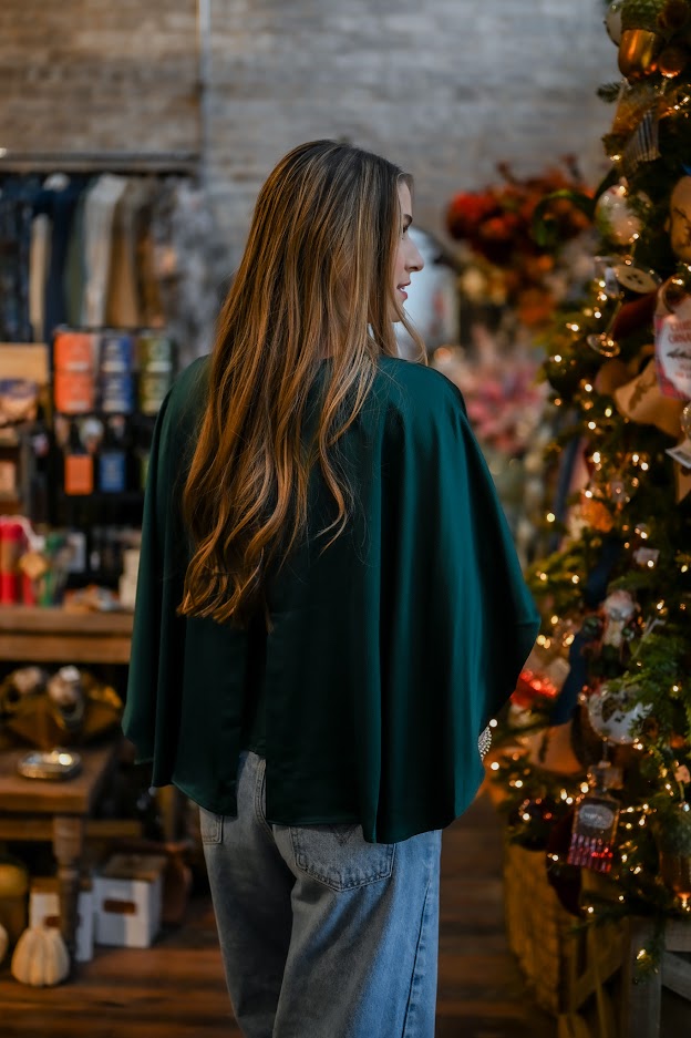 Jade Satin Cape Blouse
