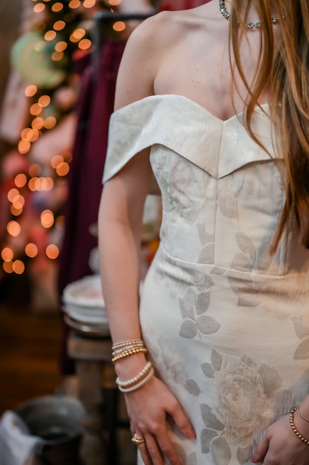 Alice Off Shoulder Jacquard Mini Dress