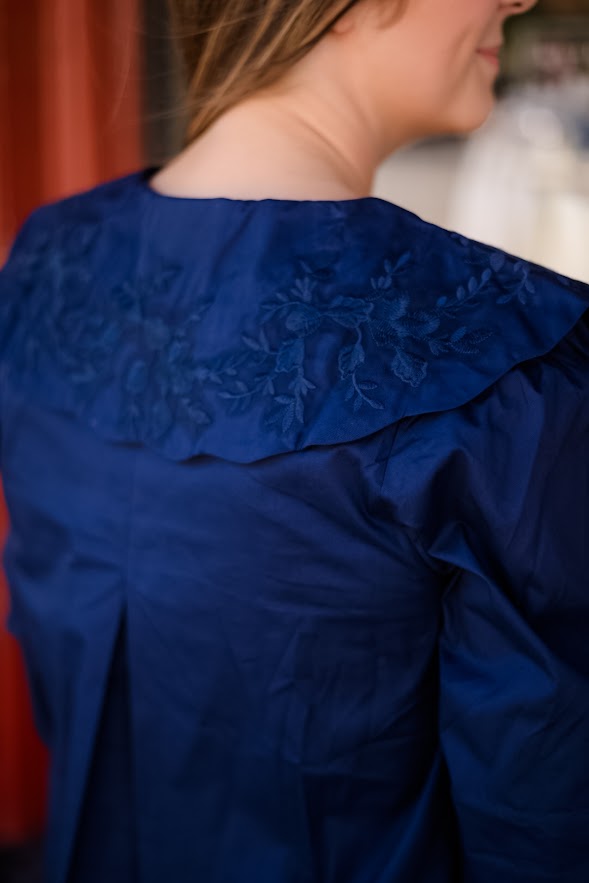 Navy Flutter-Collar Blouse
