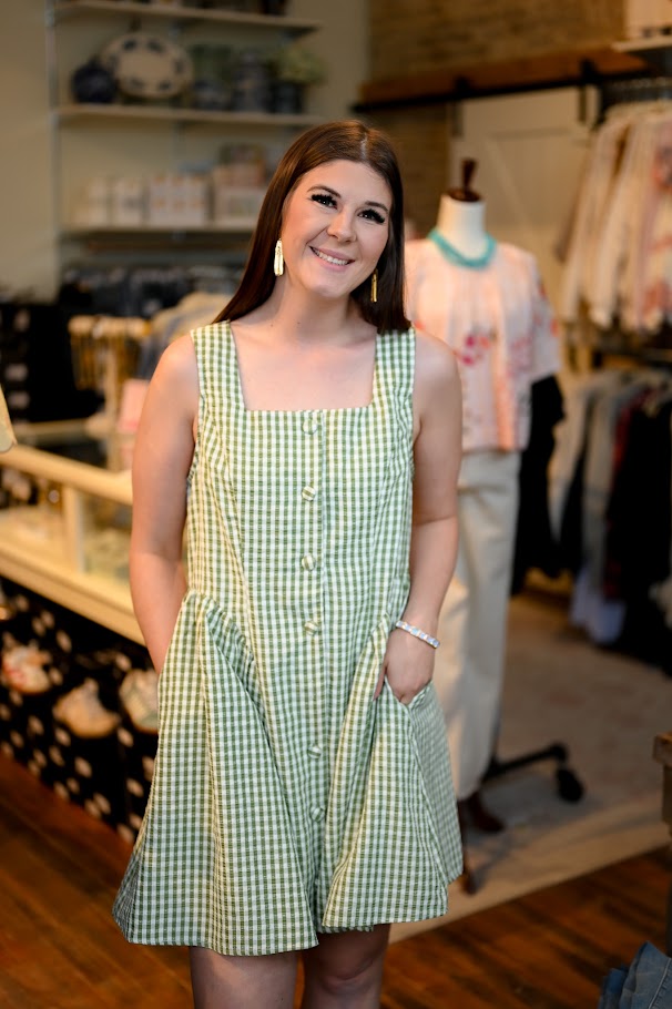 Olive Check Button-Front Dress