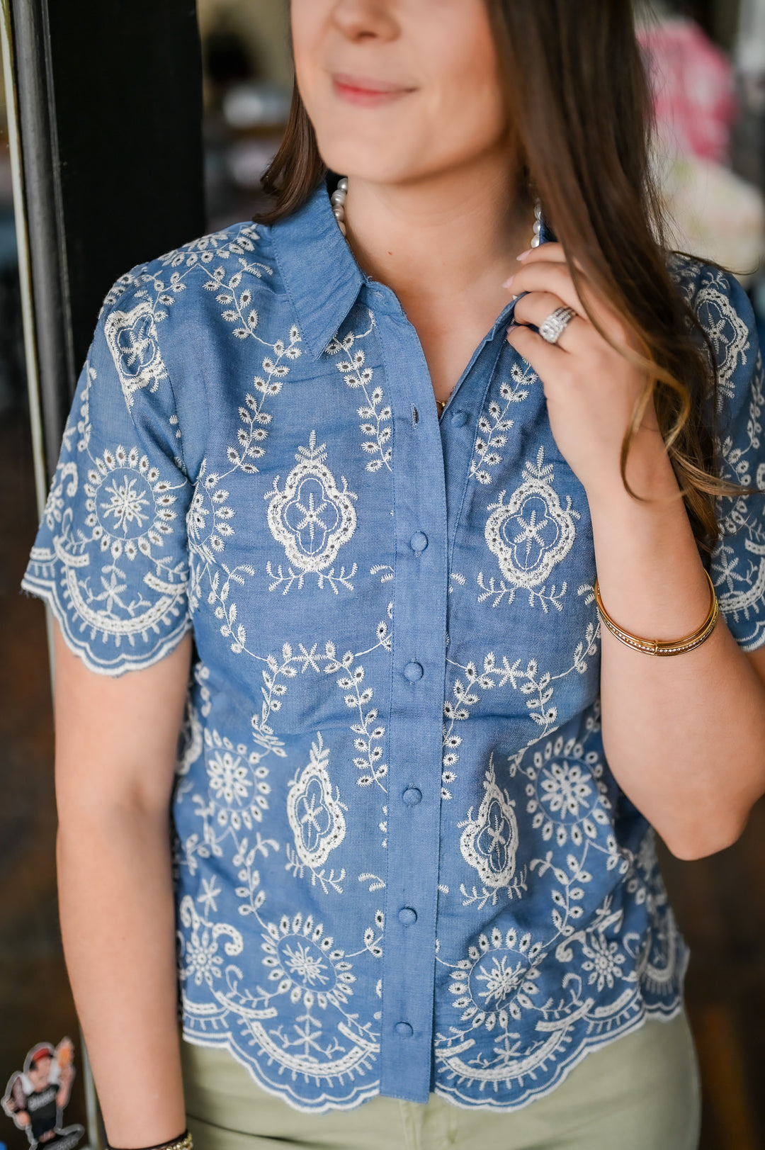 Cerulean Charm Eyelet Shirt