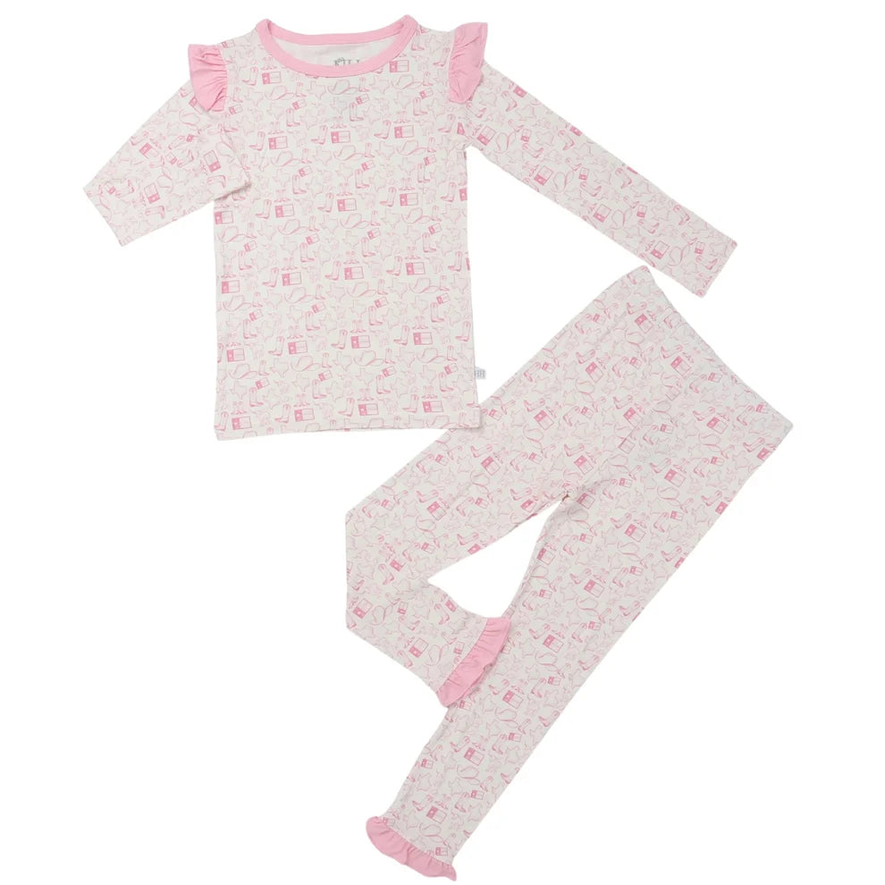 Girls Ruffle Prink Wild West Loungewear Set