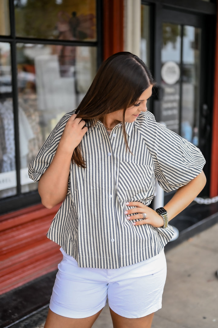 Amber Lane Striped Bubble Top