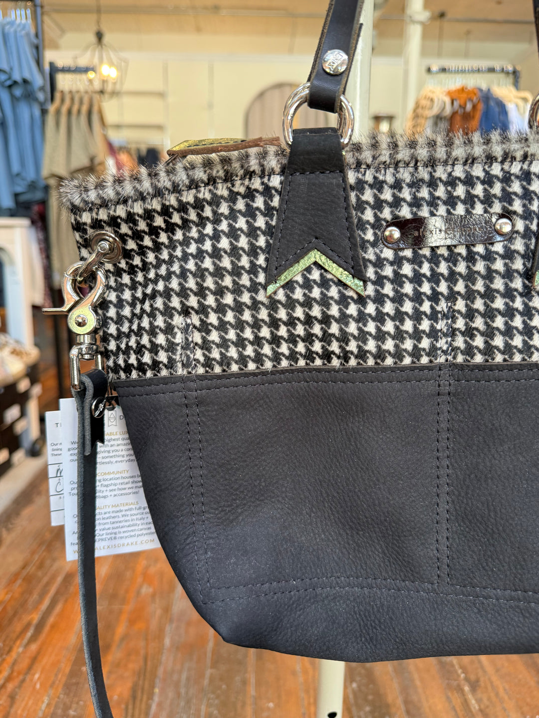 Midnight in Paris Collection | Coco Satchel + Crossbody | Houndstooth Hair-on-Hide + Noir Suede