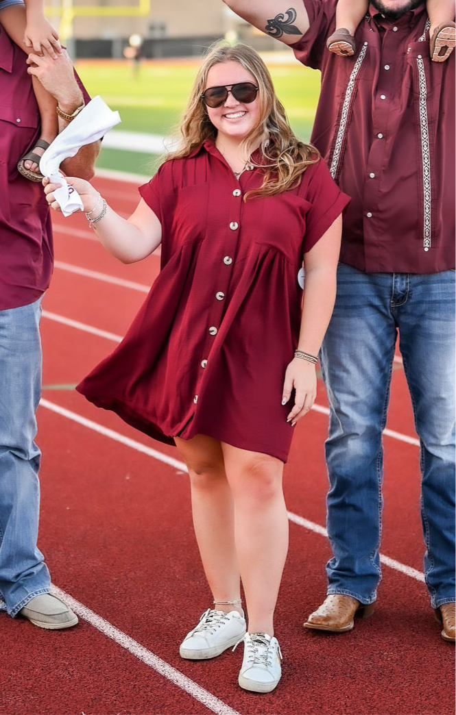 Sideline Shirt Dress - Maroon