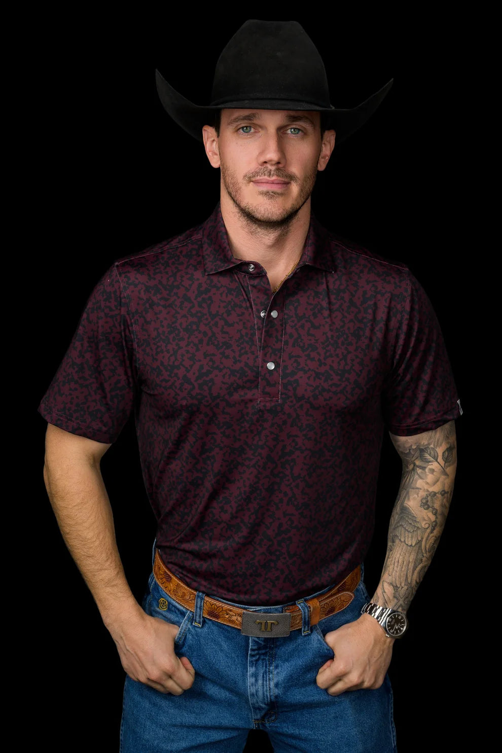 The Grant Pearl Snap Polo in Maroon