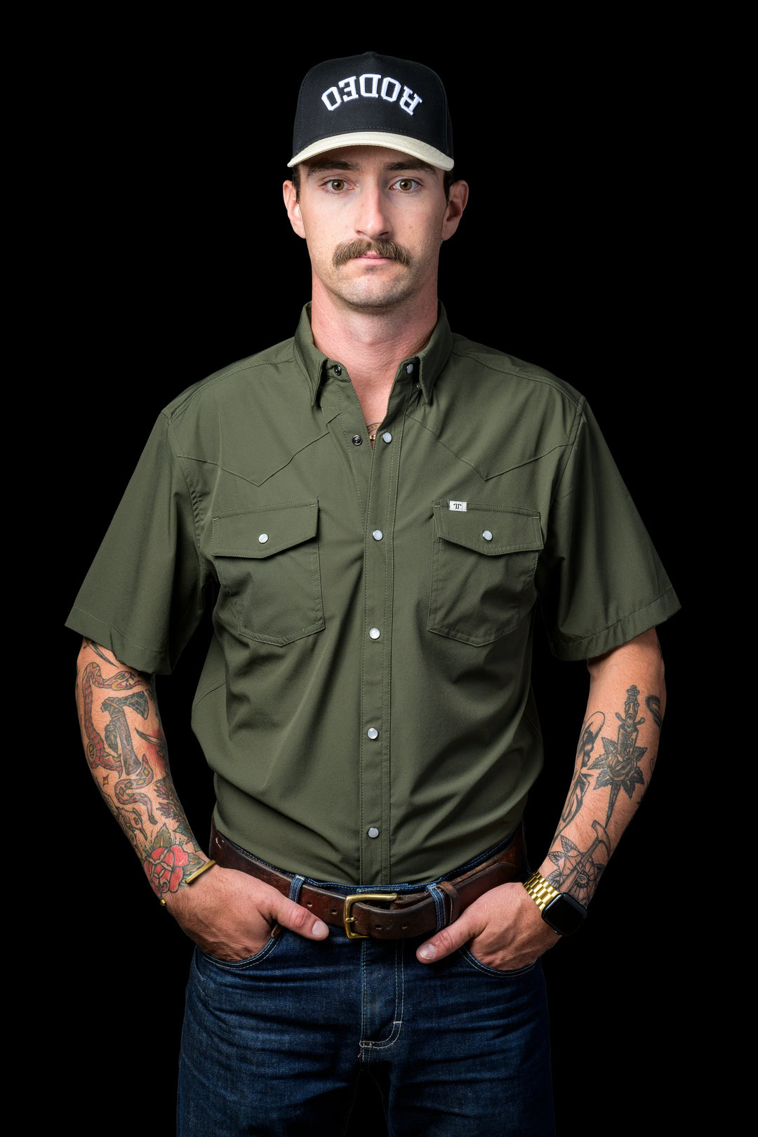 CORE - Men's Olive Green Short Sleeve Pearl Snap Shirt