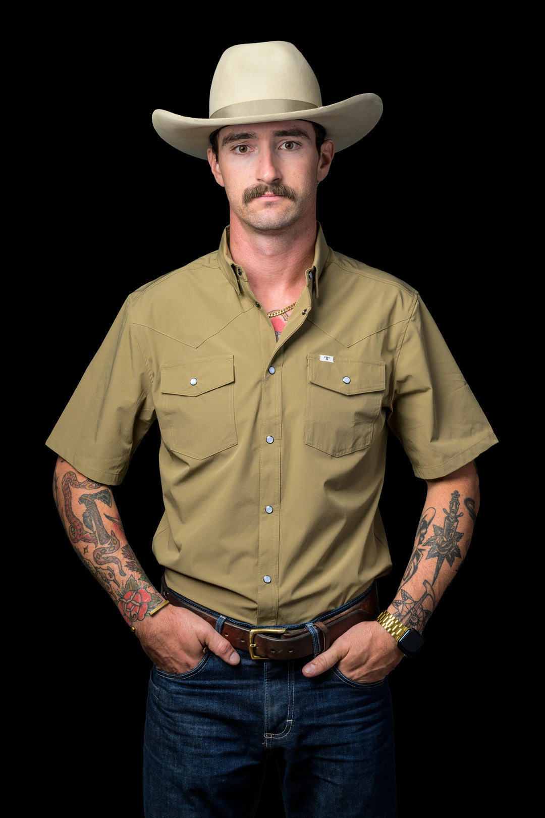 Ferrell Short Sleeve Snap Shirt - Khaki