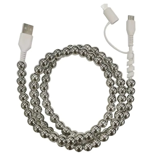 Beaded Charger Cord - Silver