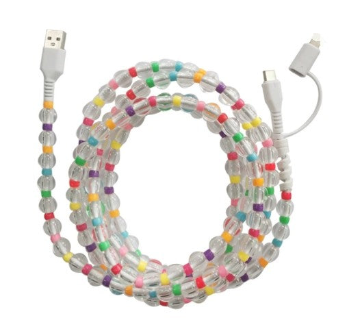 Beaded Charger Cord - Clear Colorful