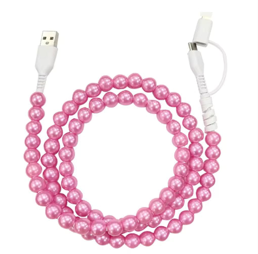 Beaded Charger Cord - Pink Pearl