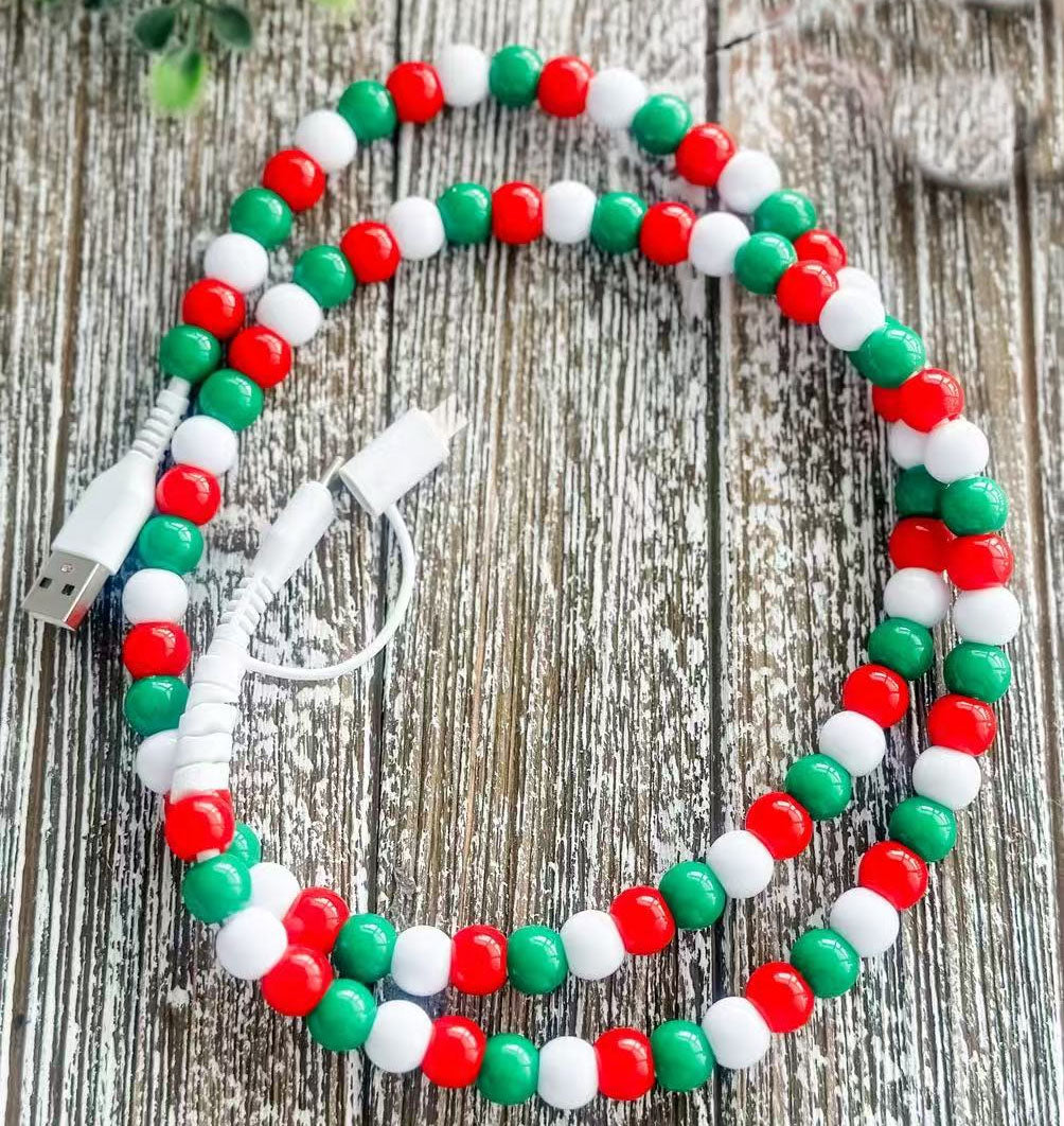 Beaded Charger Cord - Red Green & White