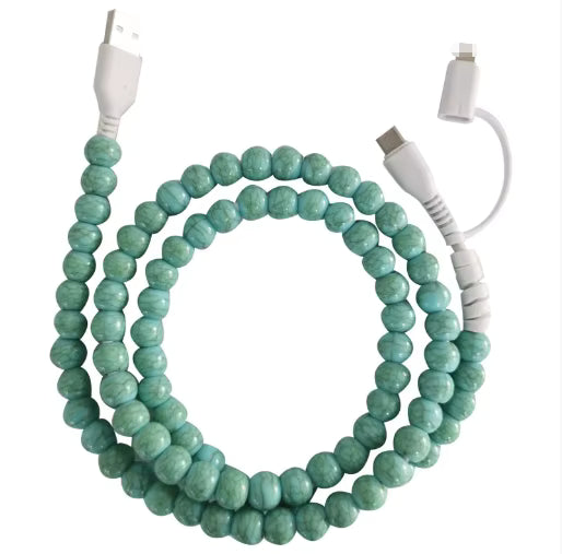 Beaded Charger Cord - Turquoise & Green