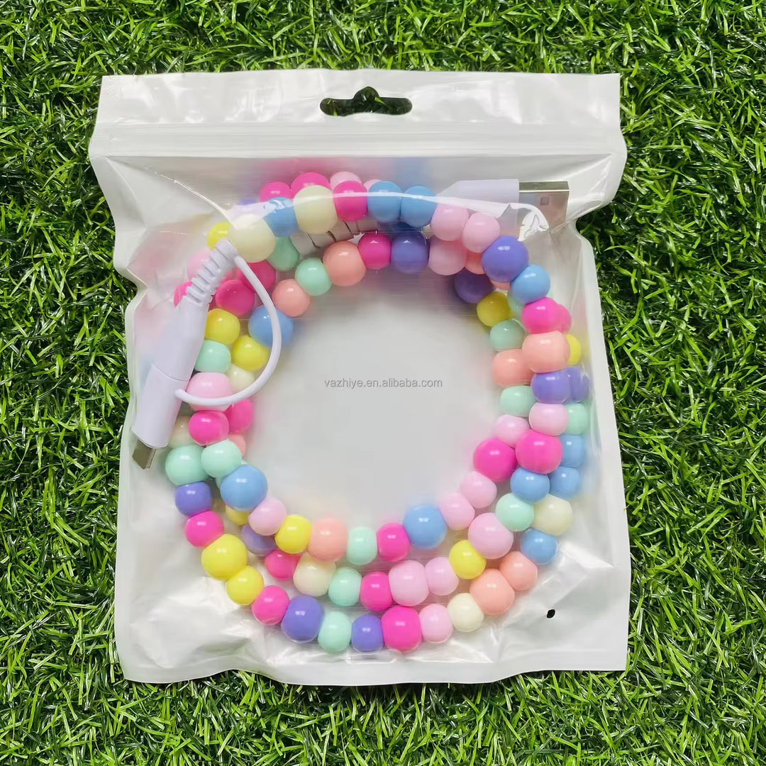 Beaded Charger Cord - Pastel Colors