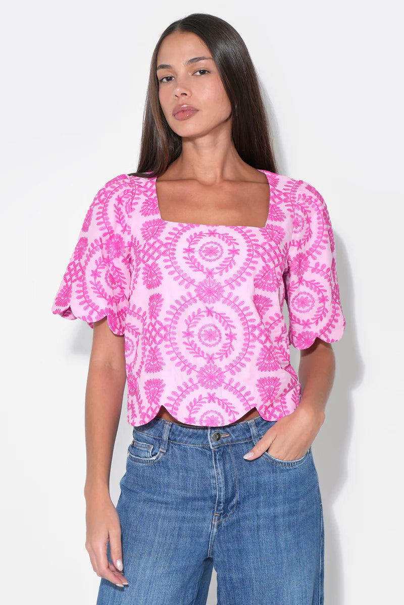 Hadley Square Neck Embroidery Scallop Top