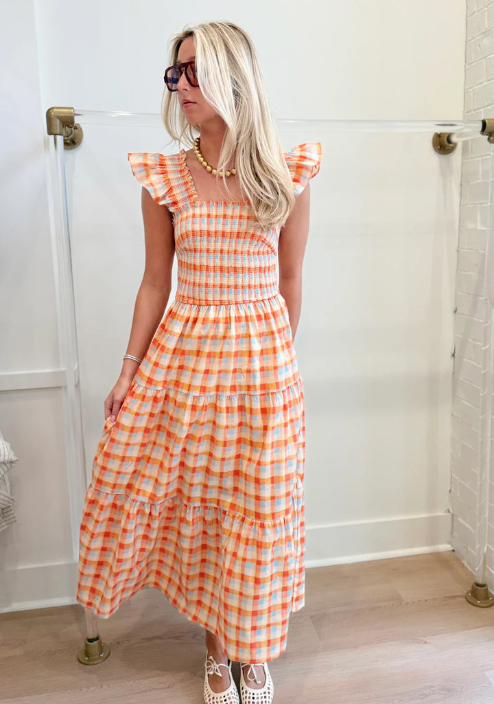 Sunrise Gingham Ruffle Maxi