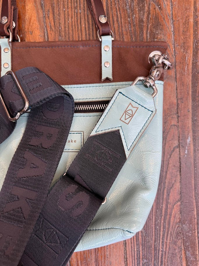 Amika Satchel + Crossbody | Mocha Suede + Ice Blue Box