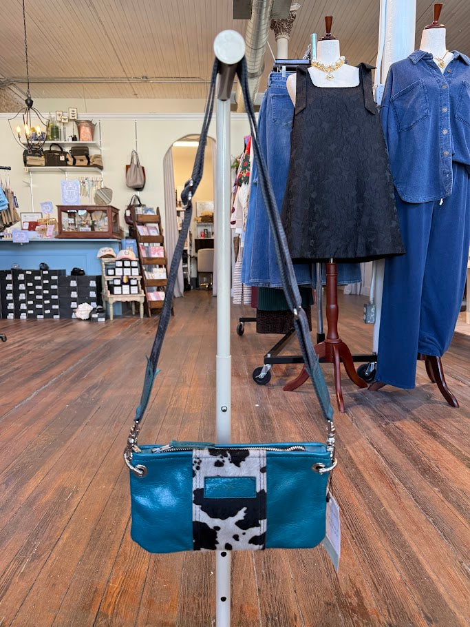 Belt Bag Clutch + Crossbody | Turquoise + Hair on Hide