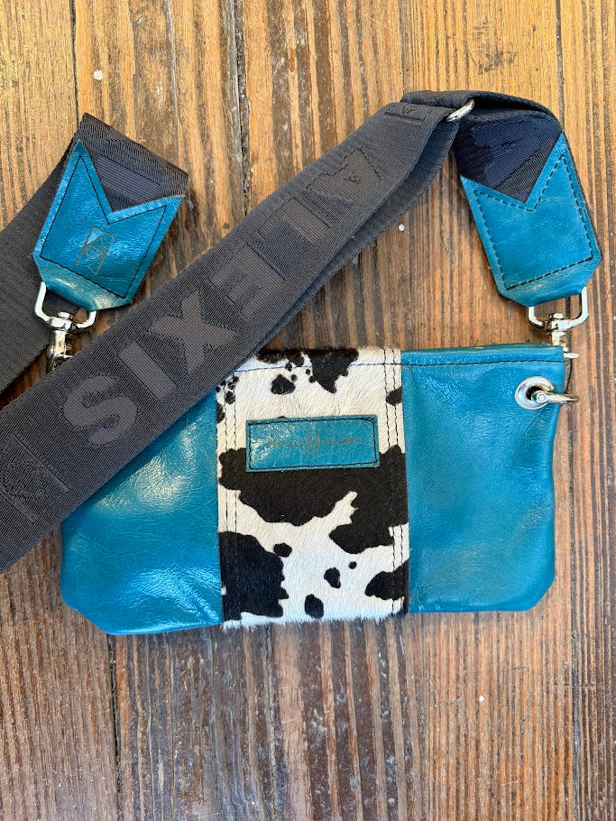 Belt Bag Clutch + Crossbody | Turquoise + Hair on Hide