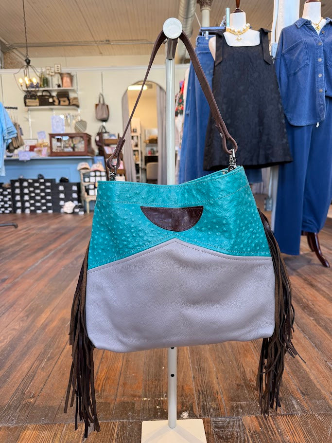 Eleanor Shoulder Tote + Crossbody | Cactus Ostrich + Stone Gray