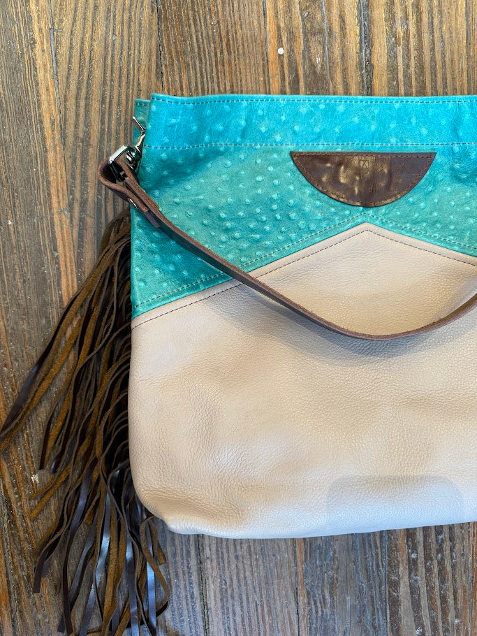 Eleanor Shoulder Tote + Crossbody | Cactus Ostrich + Stone Gray