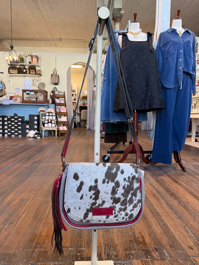 Mini E Crossbody - Hair on Hide + Stone Gray