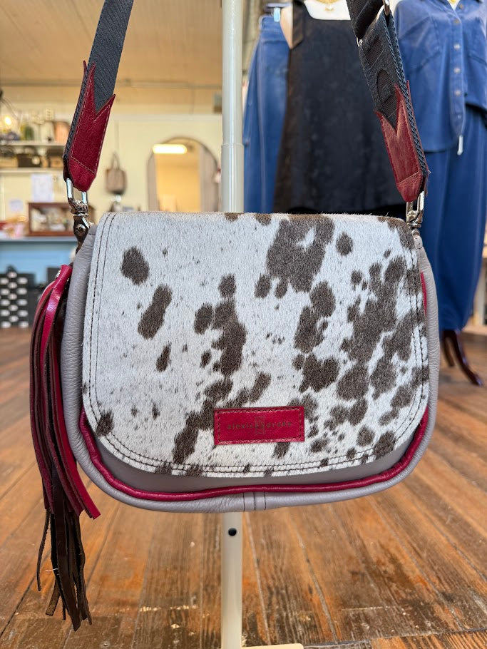 Mini E Crossbody - Hair on Hide + Stone Gray