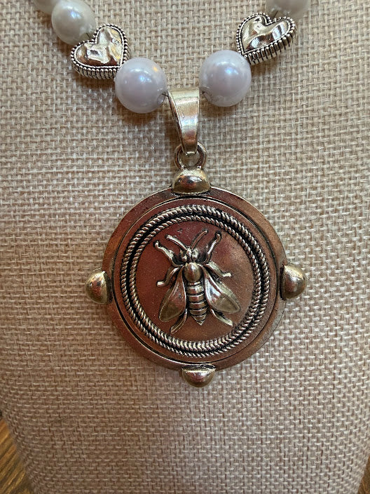 Silver/Pearl Bee Necklace